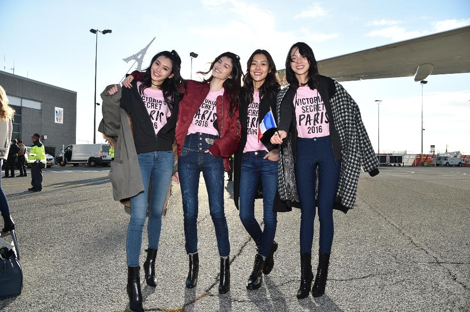 NEW YORK, NY - NOVEMBER 27: (L-R) Victoria's Secret models Ming Xi, Sui He, Xiao Wen Ju, Liu Wen and Daniela Braga depart for Paris for the 2016 Victoria's Secret Fashion Show on November 27, 2016 in New York City. (Photo by Mike Coppola/Getty Images for Victoria's Secret)