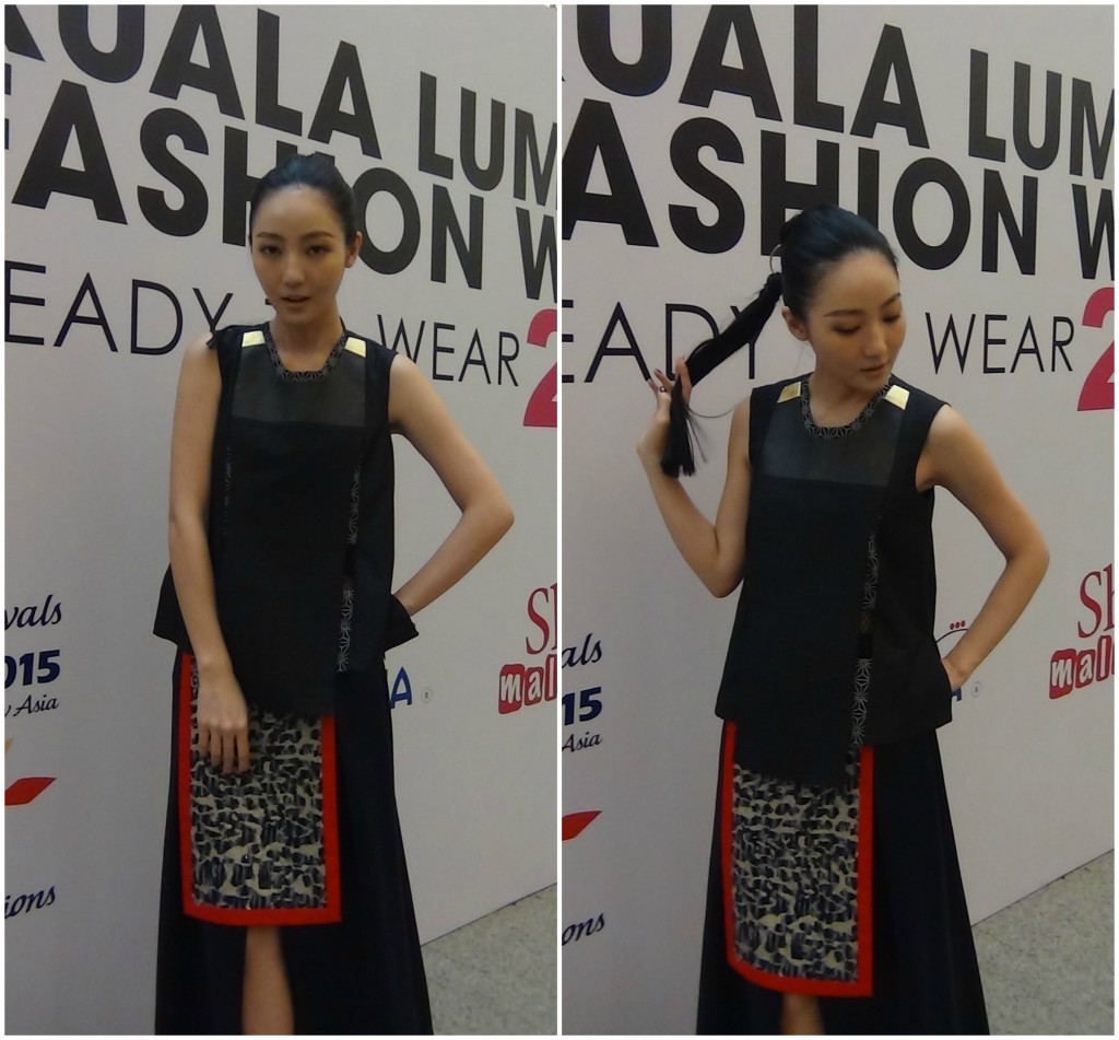 Up-and-coming beautiful actress, Jojo Goh wearing "The Samurai Spirits" outfits by Cassey Gan with a detached ponytail hairstyle which complimented the overall look