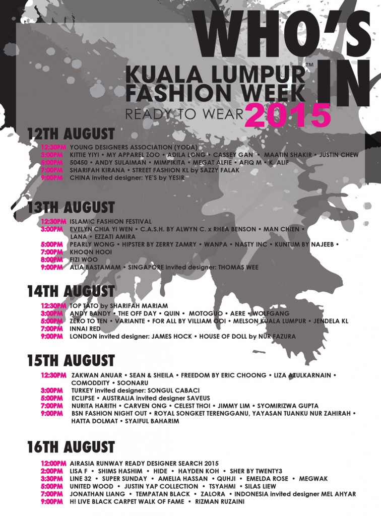 KL Fashion Week calendar