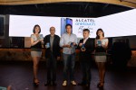 (L-R) Model, Yogi Babria, Ecommerce Operations Director, Hans Peter-Ressel, CEO of Lazada Malaysia, KL Kong, Country Manager of Alcatel Malaysia, Model