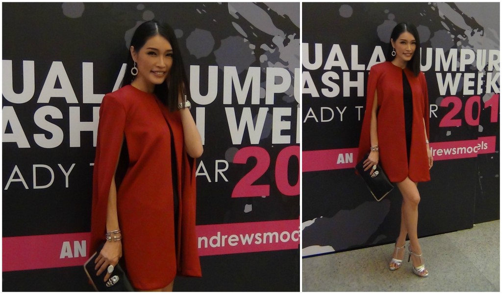The ever-gorgeous supermodel, Amber Chia look stunning in in striking red cape top by @madeenamy which showed off her long legs