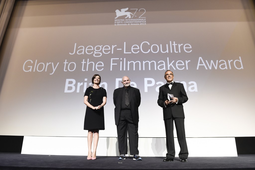 Chiara Mastroianni, Brian De Palma and Alberto Barbera attend the Jaeger-LeCoultre Glory to the Filmmaker 2015 Award Ceremony during the 72nd Venice Film Festival at Sala Grande on September 9, 2015 in Venice, Italy. *** Local Caption *** Chiara Mastroianni; Brian De Palma; Alberto Barbera