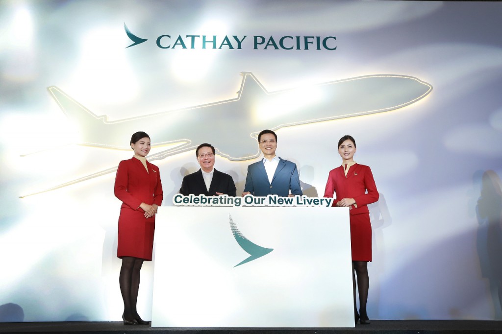 Cathay Pacific Chief Executive Ivan Chu (right) was joined by Professor Anthony Cheung, Secretary for Transport and Housing, to unveil the new livery.