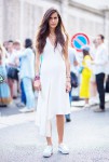 white-dress-v-neck-and-sneakers