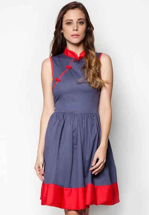 MOJONET - Solid Grey With Red Modern Cheongsam Dress (RM169.00) (Image: zalora.com.my)