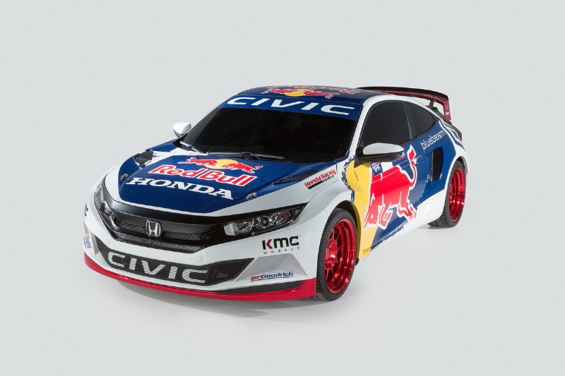 Debut of racing livery for new Civic Coupe Red Bull Global Rallcross racecar in New York (PRNewsFoto/Honda)