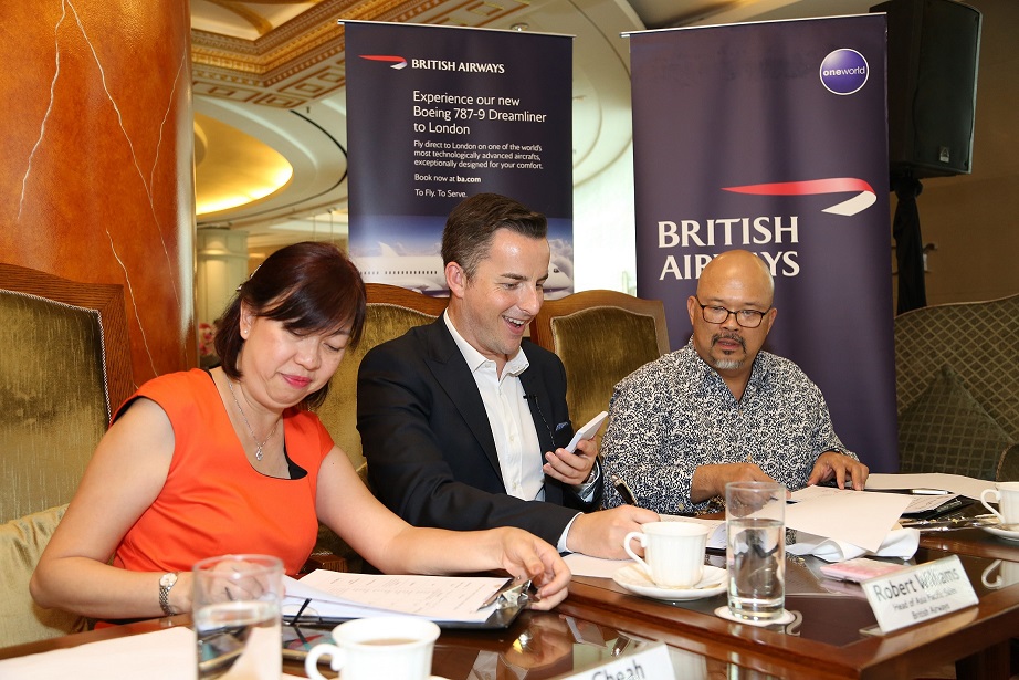 he judges at work (left to right) – Sally Cheah, Manager of Newens Tea House; Robert Williams, British Airways’ head of Asia Pacific sales; and Nigel Skelchy, Co-founder of Just Heavenly Café.