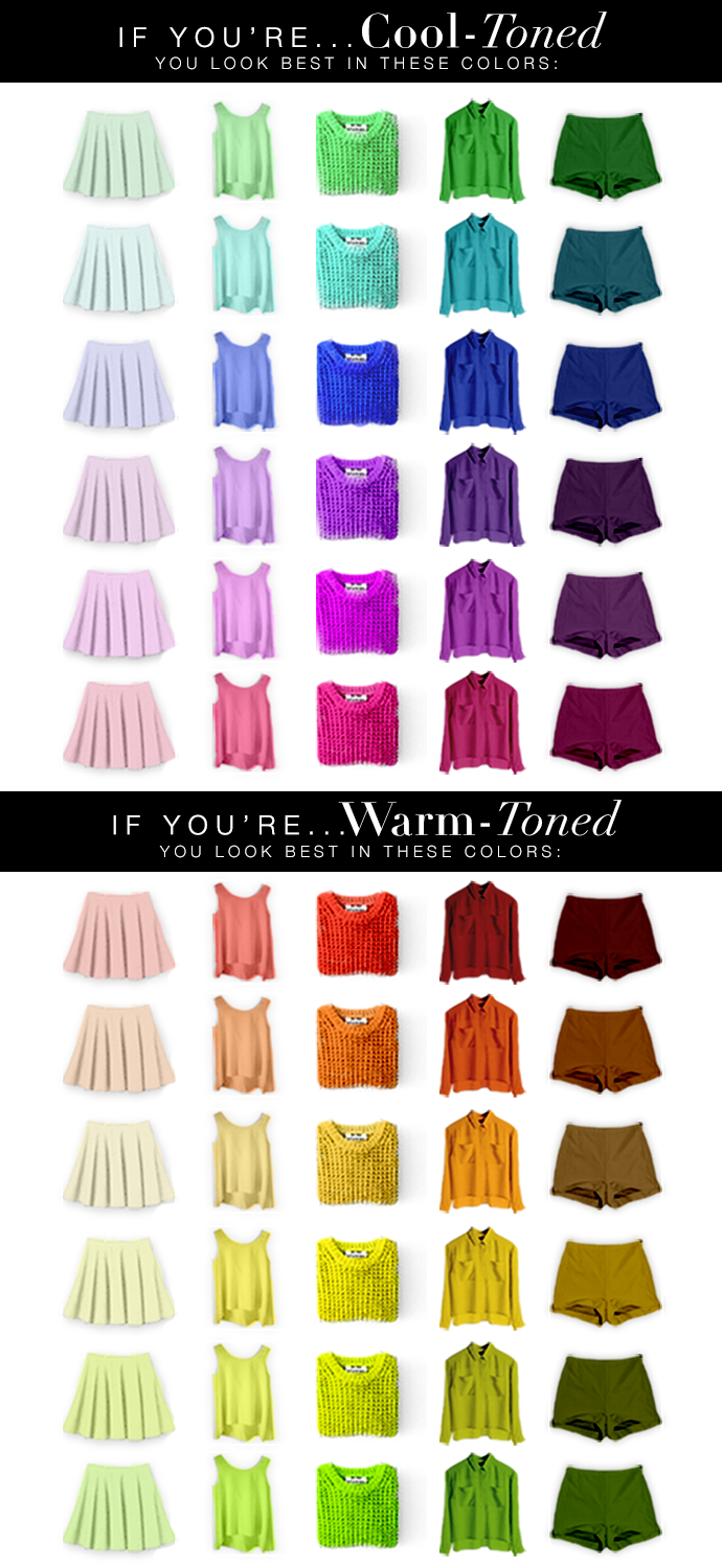 Cool tone and warm tone colour chart