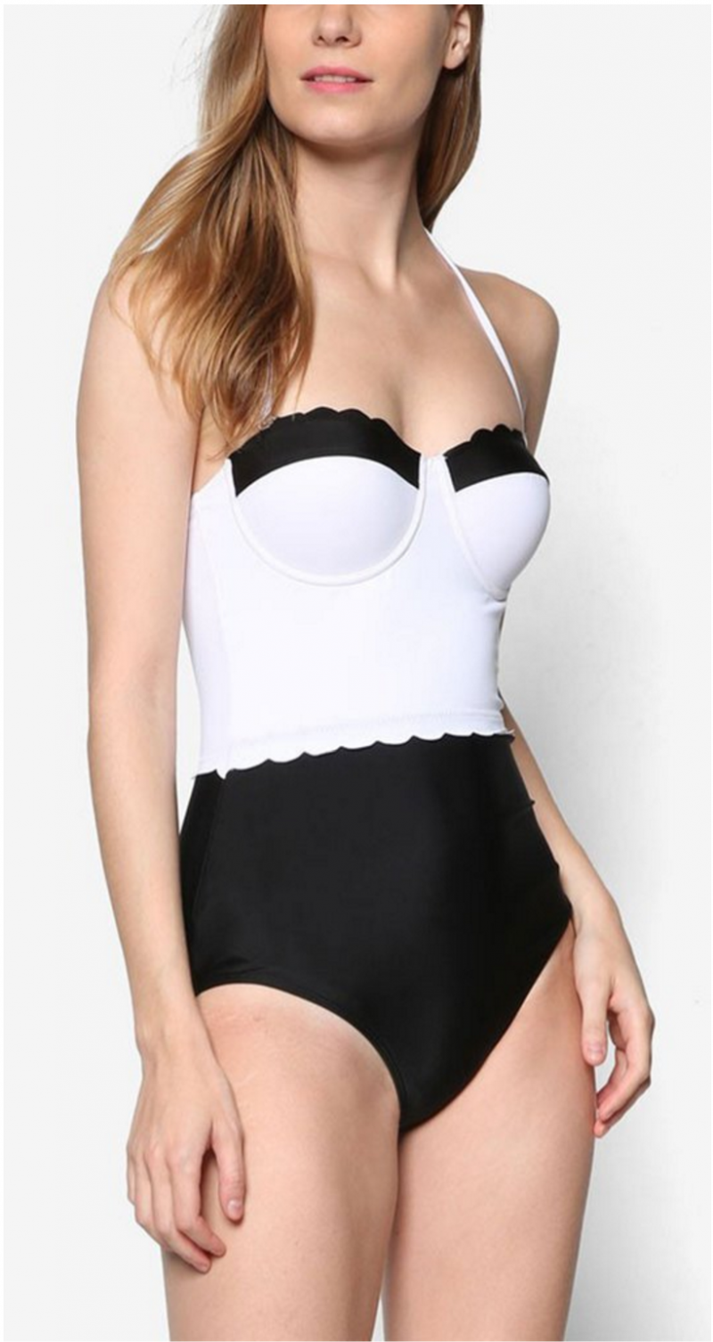 Pink N' Proper Narissa Scalloped Hem Monochrome Swimsuit - Pamper.My