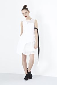 SHER Défilé 2016: Evdoxus Organza Panel Skater Dress in White - Pamper.My