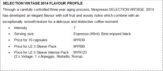 Nespresso SELECTION VINTAGE 2014 Flavour Profile and Price-Pamper.my