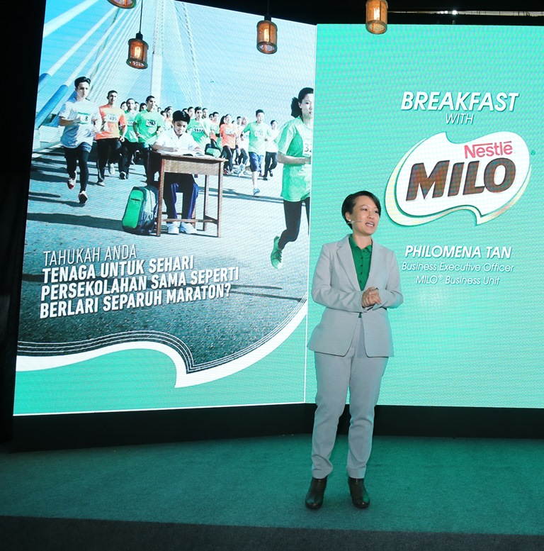 Philomena Tan, Business Executive Officer, MILO® Business Unit, Nestlé Malaysia addressing the crowd about the mismatched expectations parents have of their school-going children's energy needs.