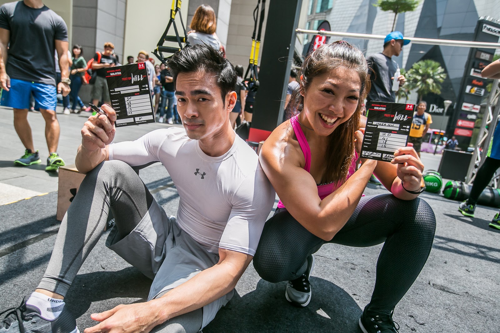 Under Armour brand ambassadors, Kit Mah and Linora Low completed the Test of Will 2017 4-minute circuit challenge with flying colours.