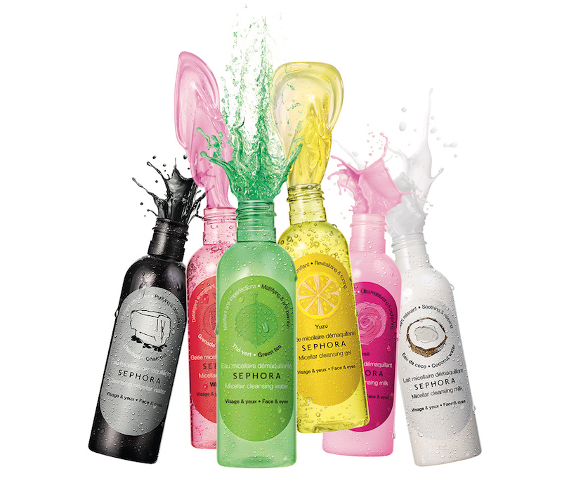 colorful skincare cleansing water