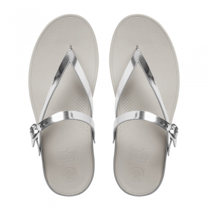 FitFlop Flip Leather Sandals in Silver-Pamper.my