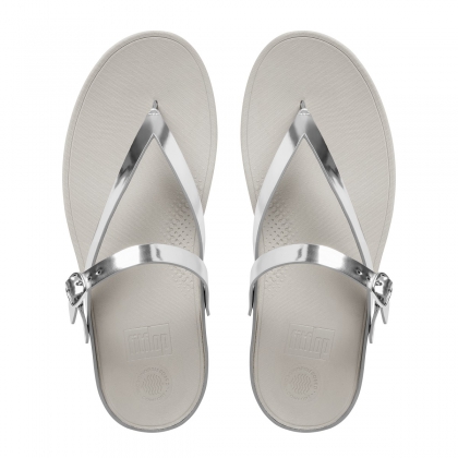 FitFlop Flip Leather Sandals in Silver-Pamper.my