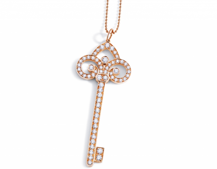 Tiffany & Co. Fleur De Lis Key Pendant in 18K Gold with Diamonds-Pamper.my