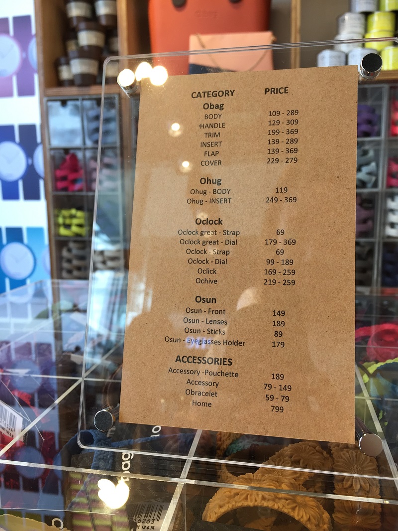 bag spa price list