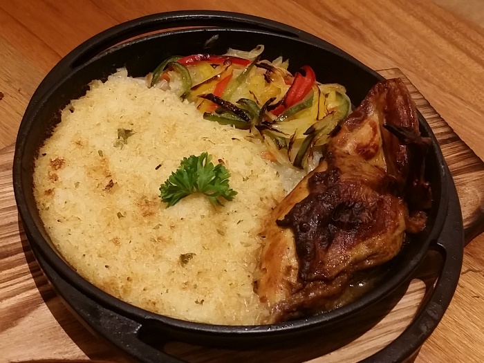 Hot Plate Chicken with Baked Rice.