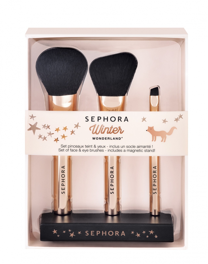 Sephora Collection Winter Wonderland, Set of face and eyes brushes (With a magnetic stand)-Pamper.my