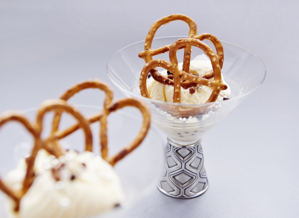 Wei Chun: “Impress guests with easy-to-do servings of ice cream with fancy nonpareils, topped with pretzels and presented in chic glasses”