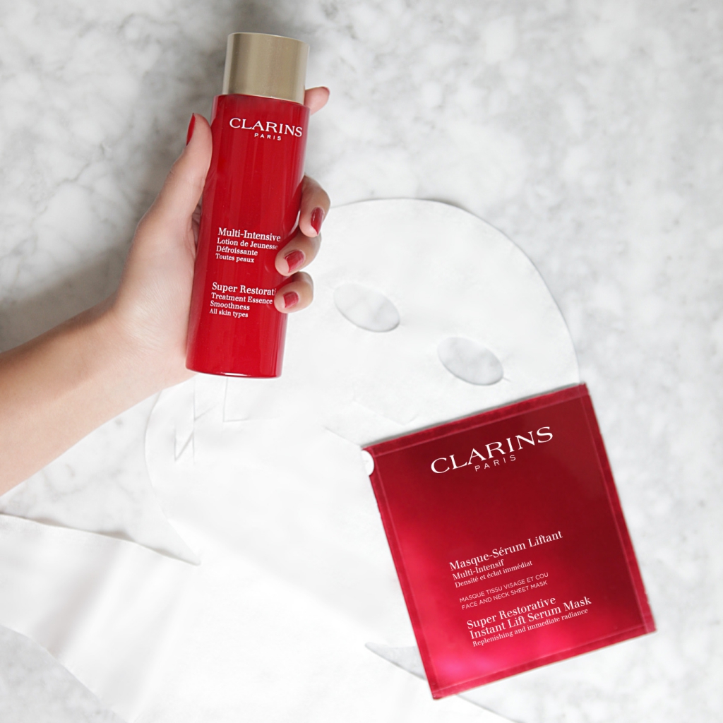 Unmask To Rejuvenated Skin With Clarins Super Restorative Instant Lift Serum Mask-Pamper.my