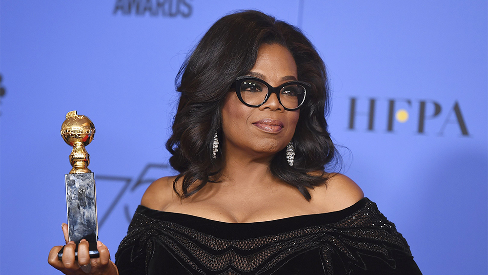 Mandatory Credit: Photo by Jordan Strauss/Invision/AP/REX/Shutterstock (9309598ed) Oprah Winfrey poses in the press room with the Cecil B. DeMille Award at the 75th annual Golden Globe Awards at the Beverly Hilton Hotel, in Beverly Hills, Calif 75th Annual Golden Globe Awards - Press Room, Beverly Hills, USA - 07 Jan 2018