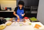Alexandra prepping up the Norwegian Fjord Trout before putting into the oven