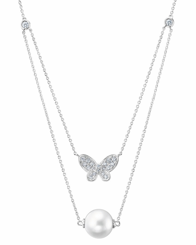 Designed to signify a mother's unconditional love that binds her and her children with pure bliss, this design features a beautiful dual necklace that combines the elegance of shiny pearl with the dazzling sparkle of diamonds.