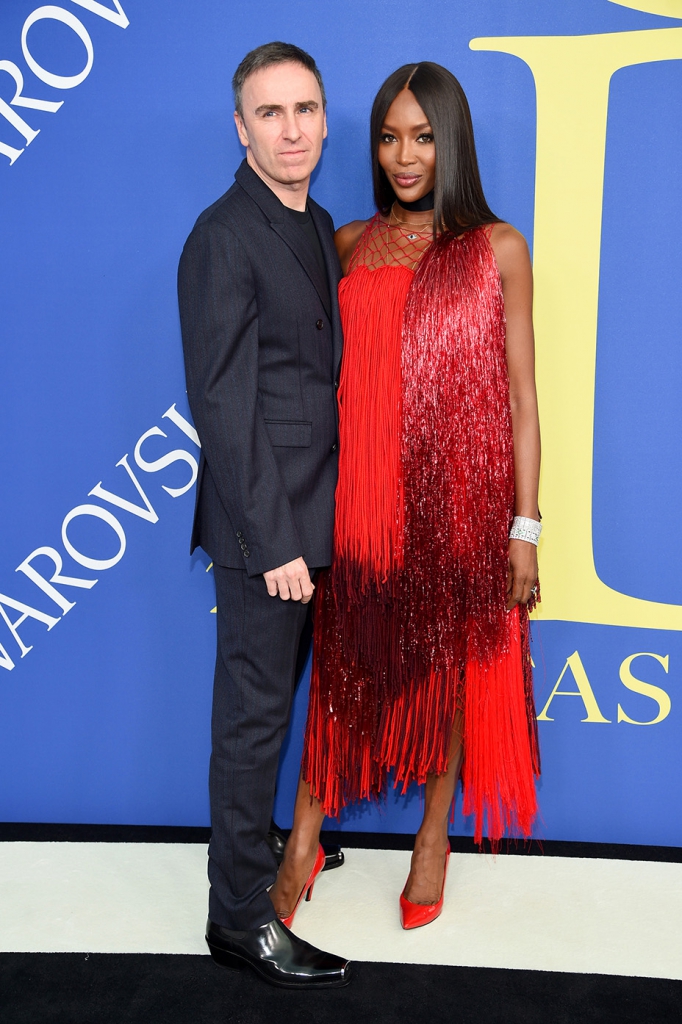 NEW YORK, NY - JUNE 04: Raf Simons and Naomi Campbell attend the 2018 CFDA Fashion Awards at Brooklyn Museum on June 4, 2018 in New York City. (Photo by Dimitrios Kambouris/Getty Images)